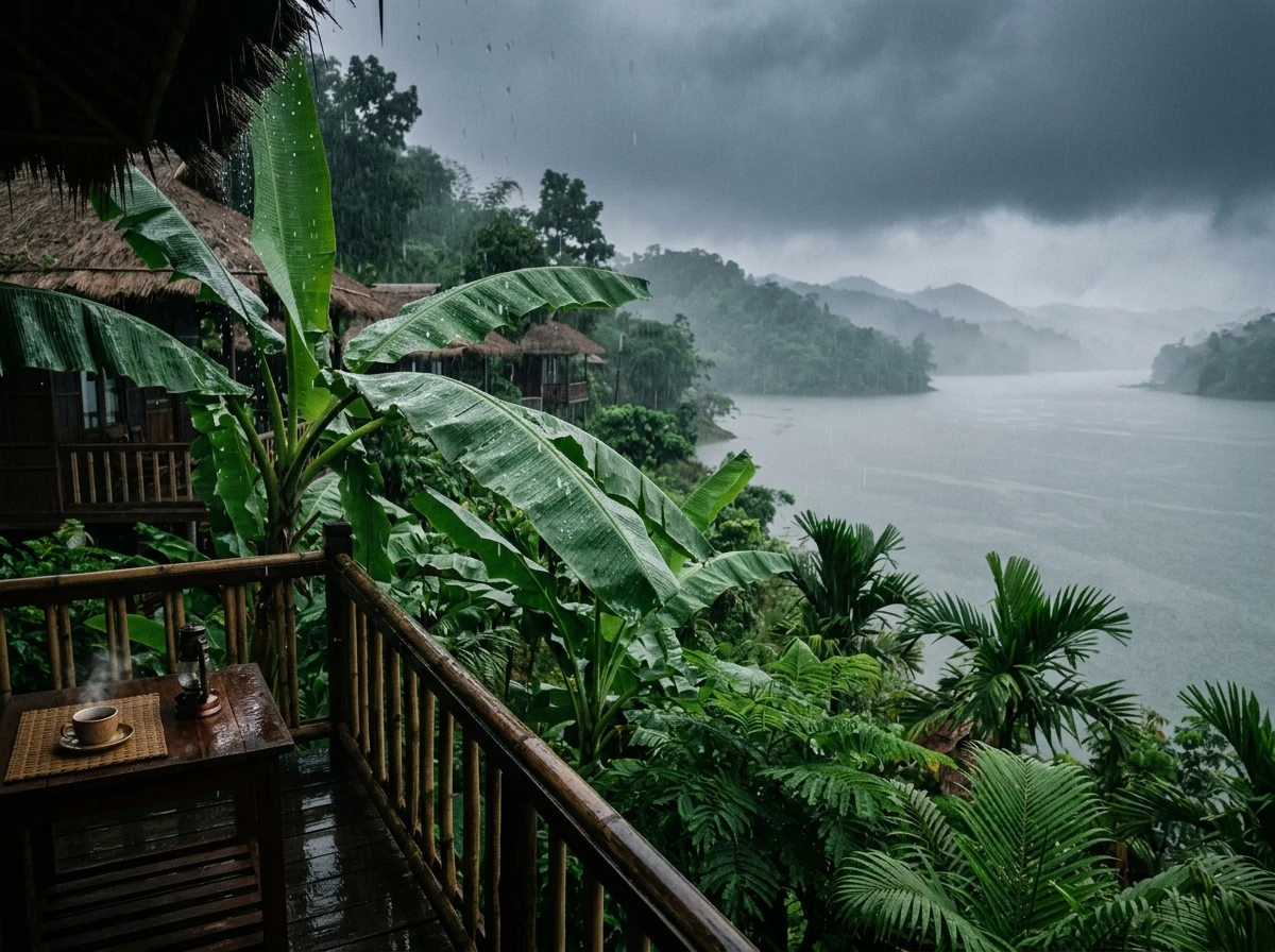 বর্ষায় সবুজ কলাপাতায় বৃষ্টির ফোঁটা