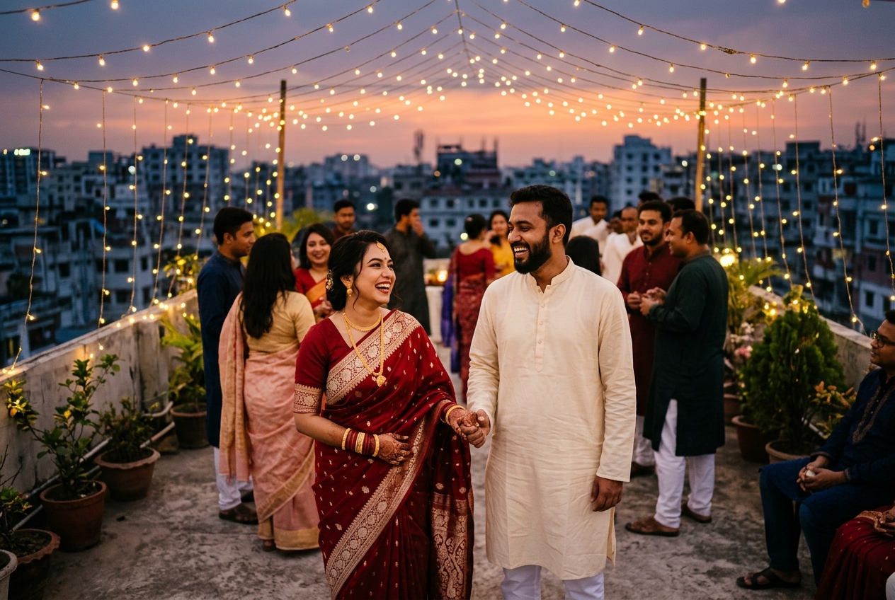 Dhaka rooftop wedding laughter